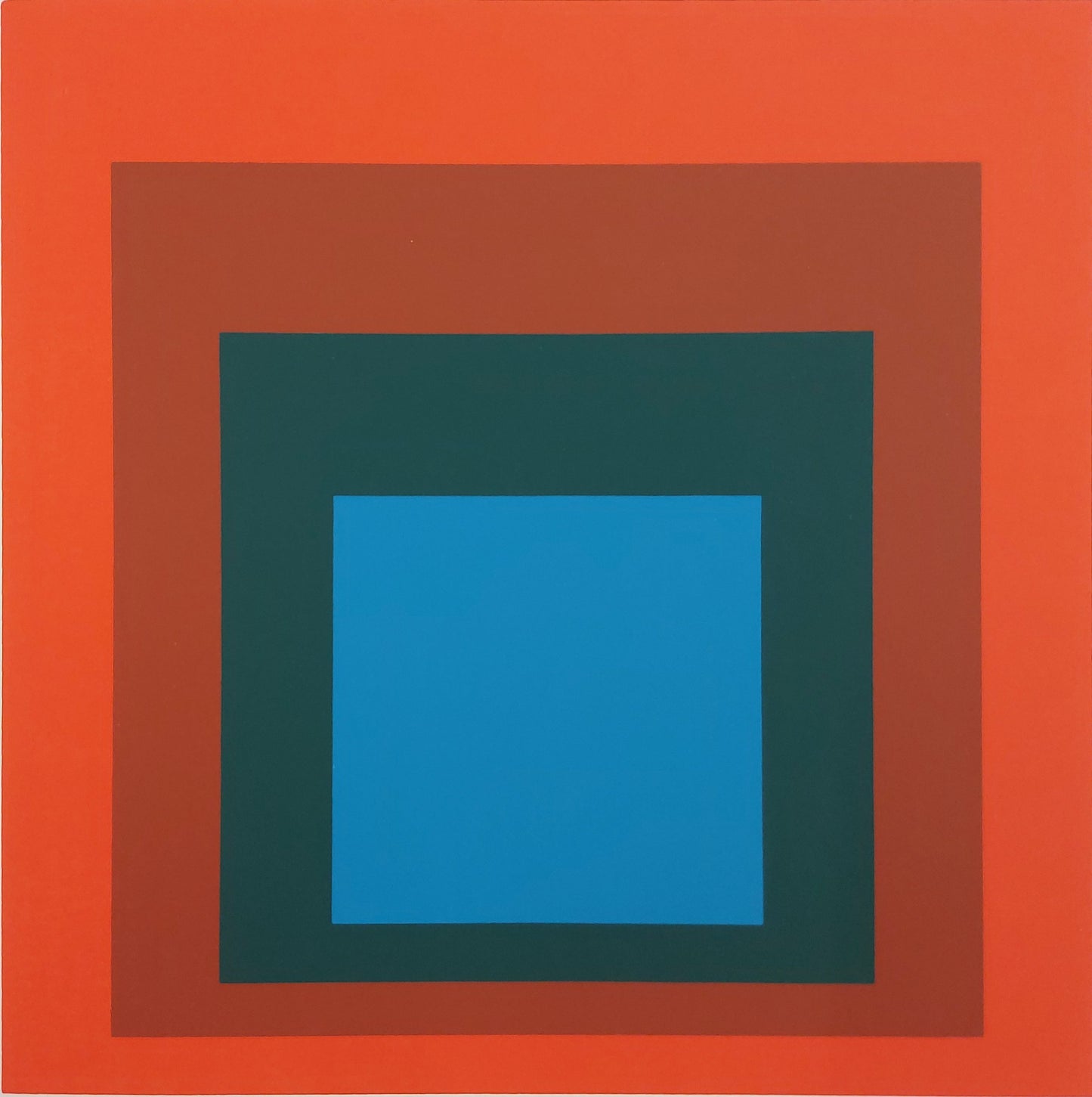 Josef ALBERS : Homage to the square blue + darkgreen with 2 reds - Sérigraphie en couleurs