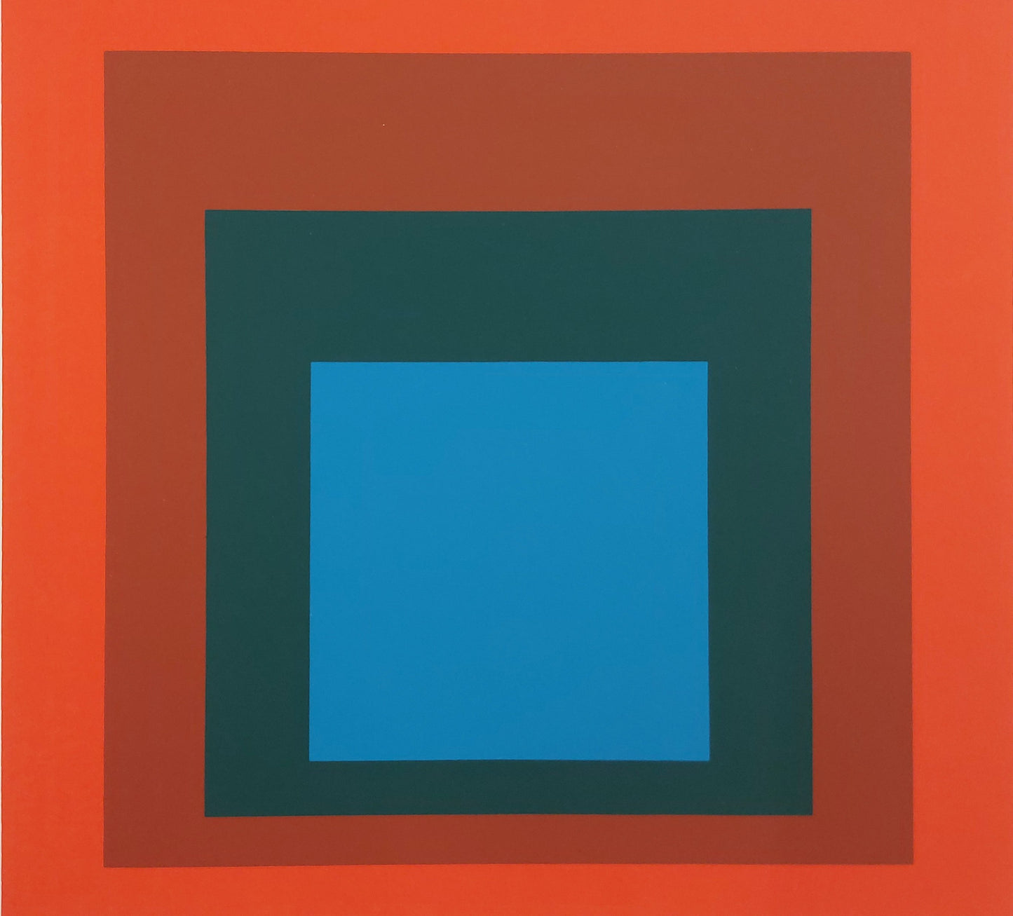 Josef ALBERS : Homage to the square blue + darkgreen with 2 reds - Sérigraphie en couleurs