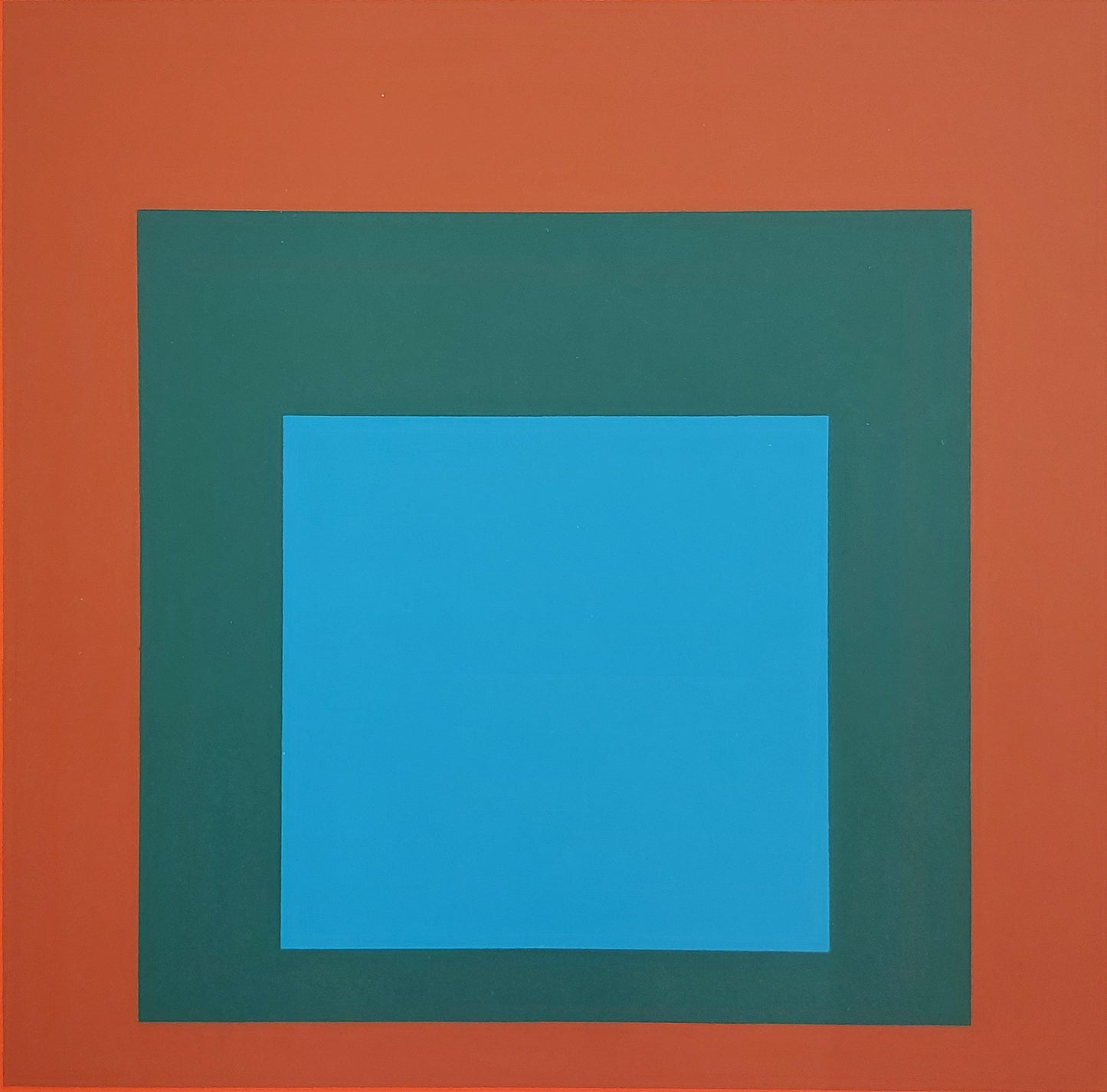 Josef ALBERS : Homage to the square blue + darkgreen with 2 reds - Sérigraphie en couleurs