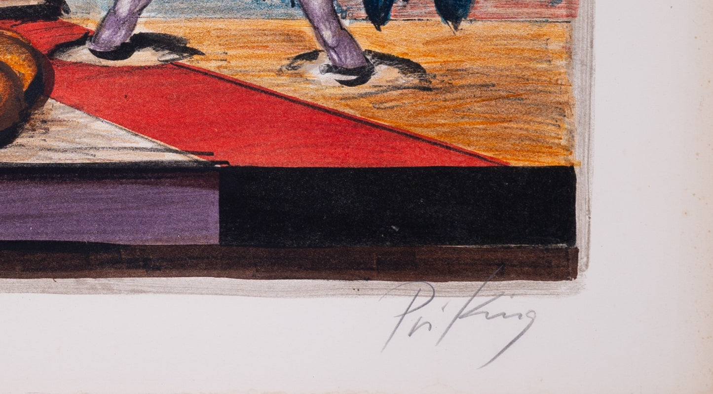 Franz PRIKING : Nature morte à la créature fantastique - Lithographie originale signée