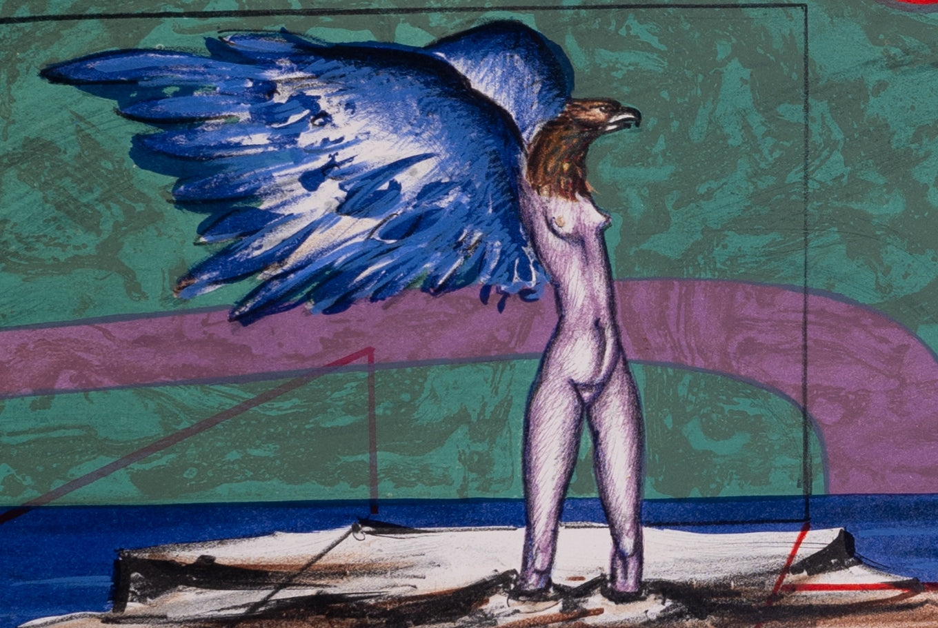 Franz PRIKING : Créature fantastique sous le soleil rouge - Lithographie originale signée