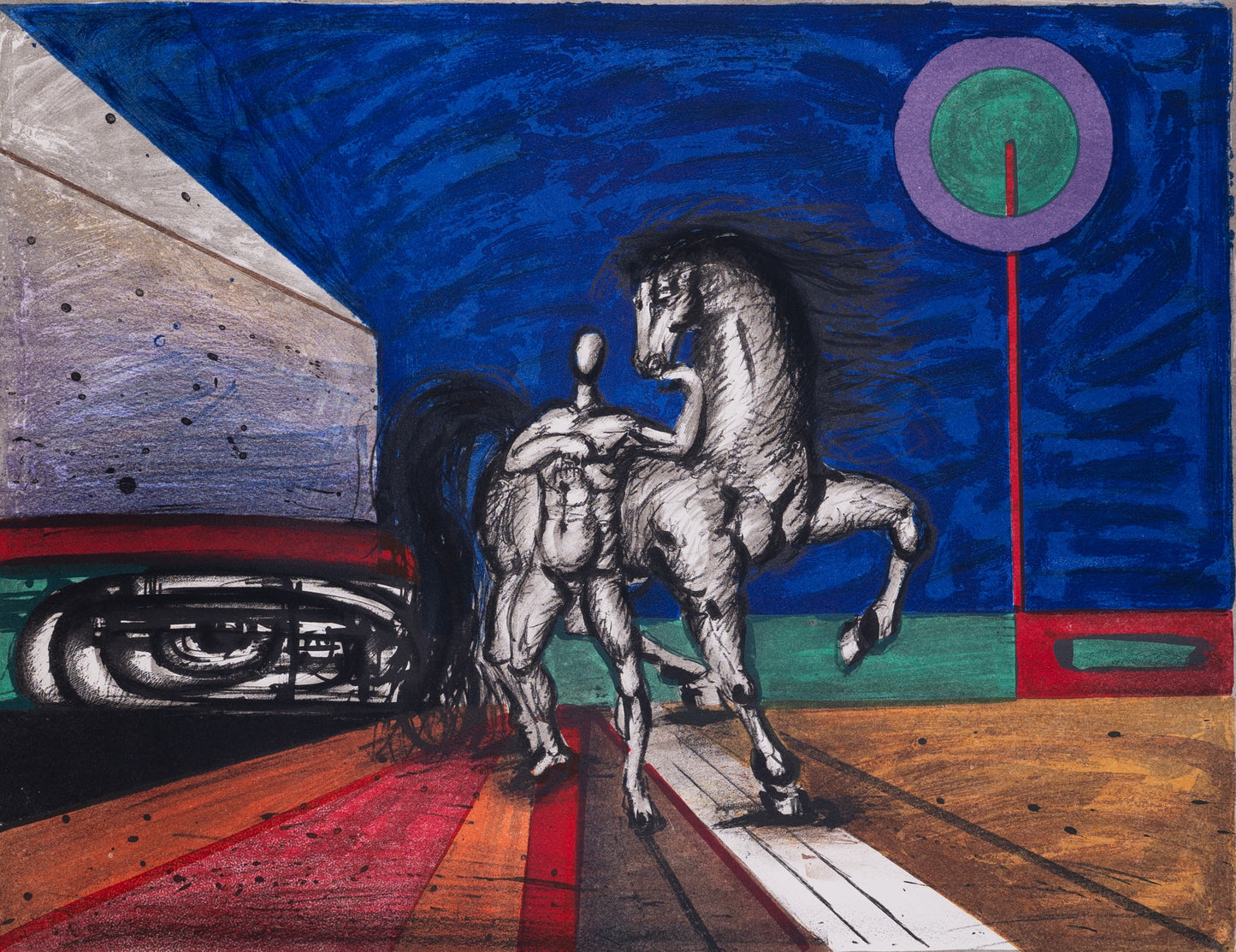 Franz PRIKING : Promenade équestre au Clair de Lune - Lithographie originale signée