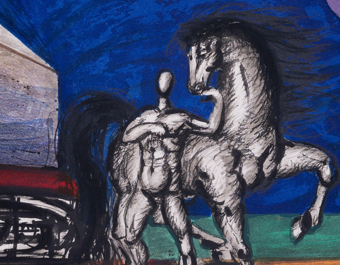 Franz PRIKING : Promenade équestre au Clair de Lune - Lithographie originale signée