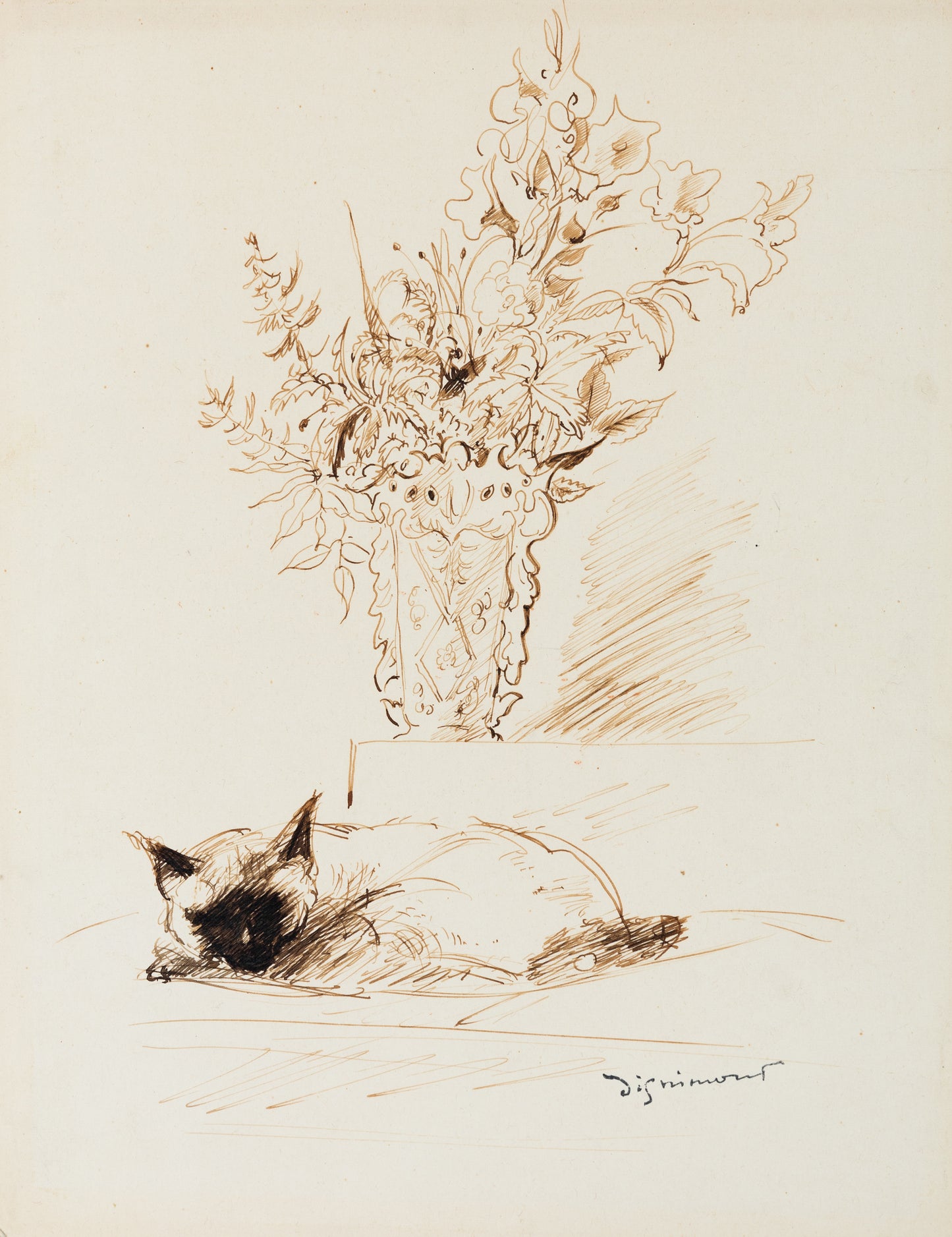André DIGNIMONT : La chatte - Dessin original signé