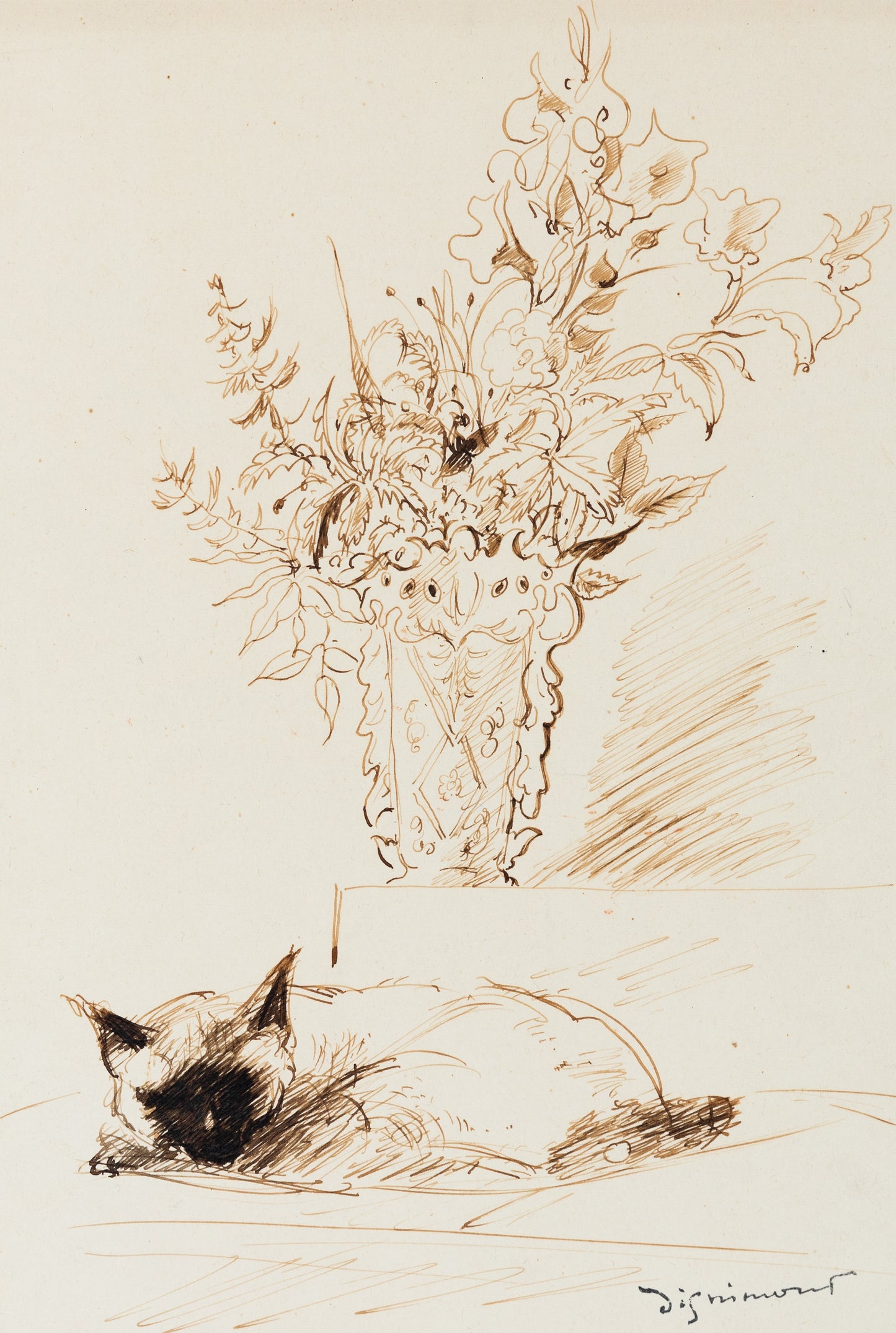André DIGNIMONT : La chatte - Dessin original signé