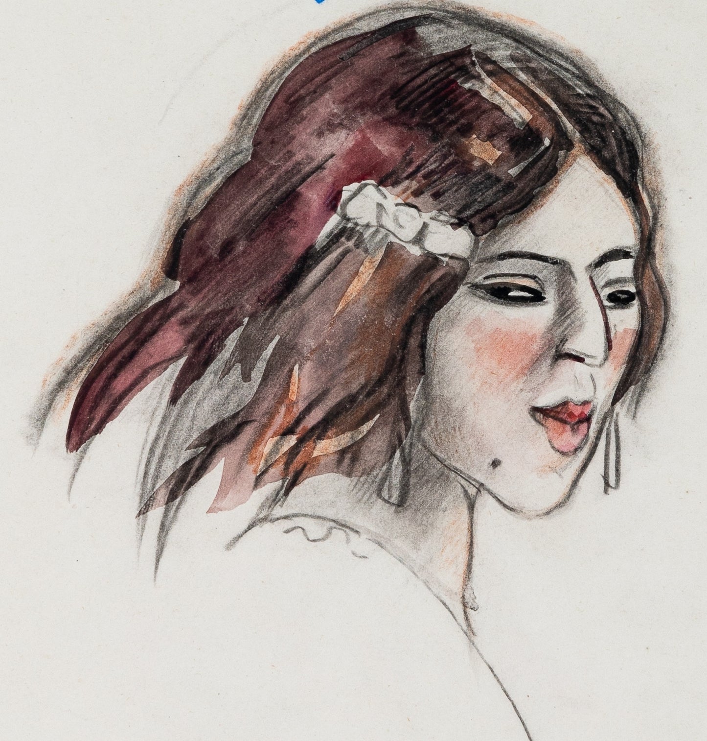 Jacques NAM : Srira, jeune rousse - Dessin original signé