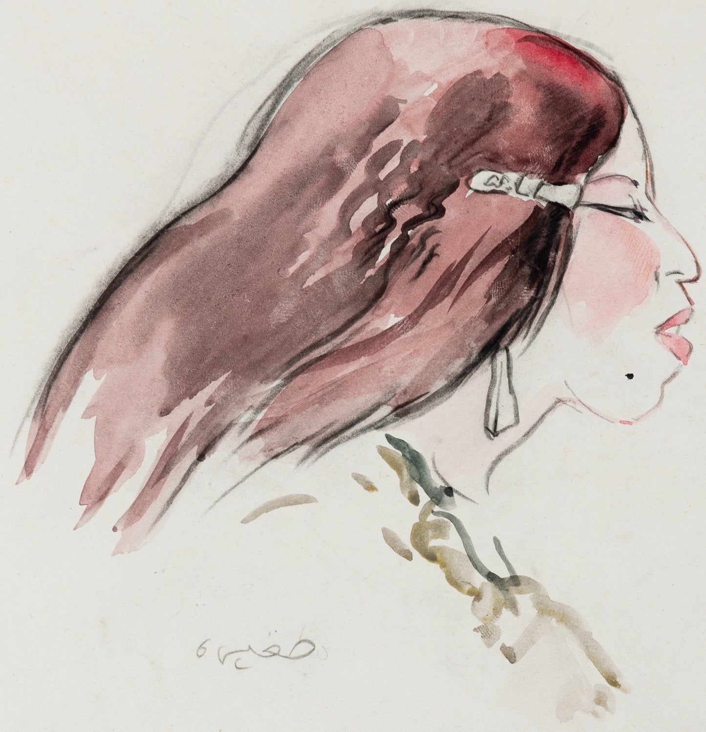 Jacques NAM : Srira, jeune rousse - Dessin original signé