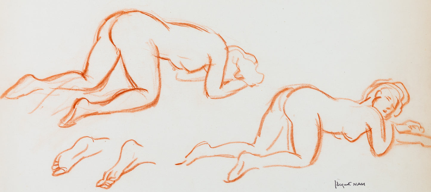 Jacques NAM : Etude de nu féminin - Dessin original signé