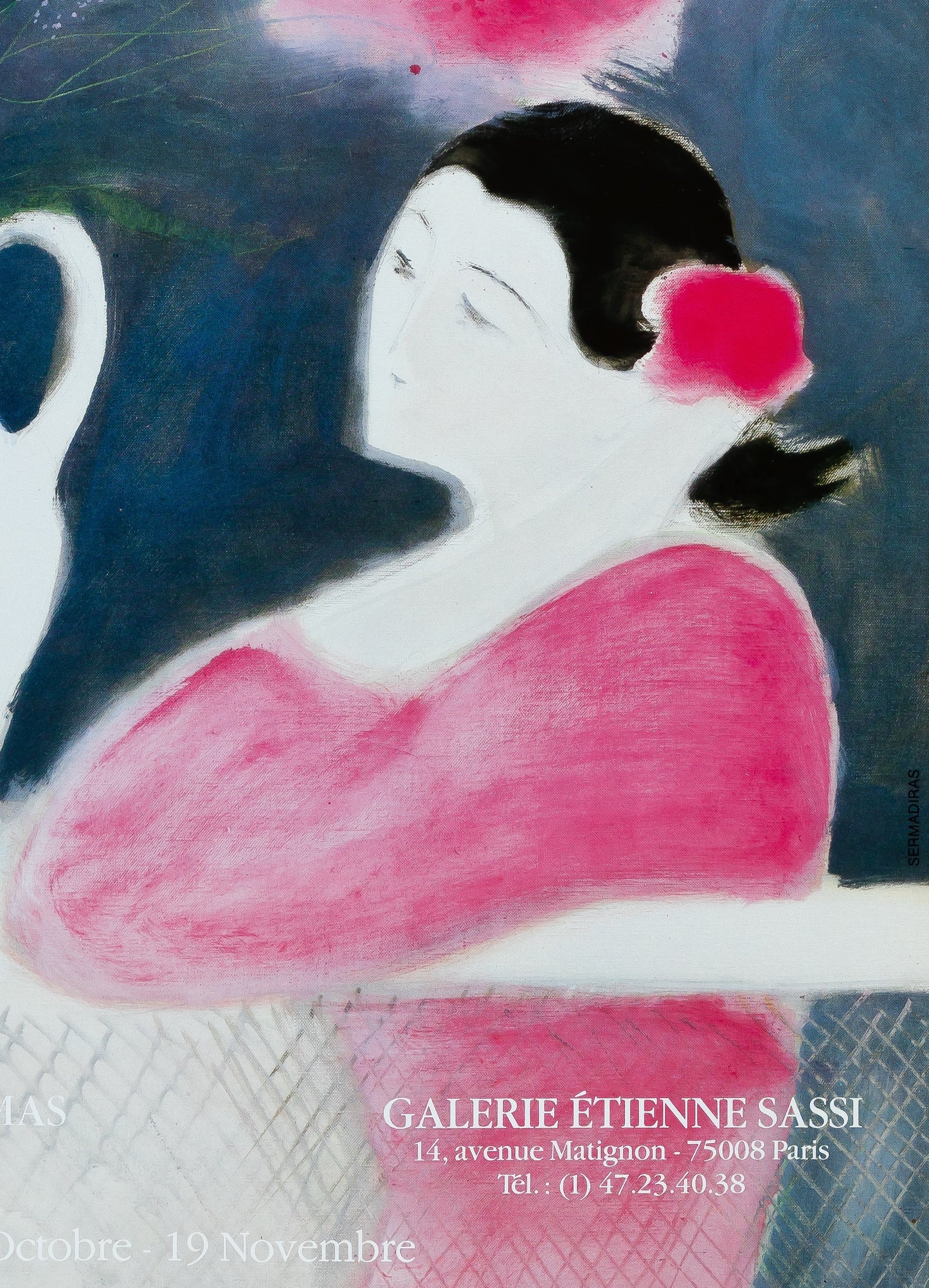 André BRASILIER : Jeune femme au bouquet - Affiche originale signée