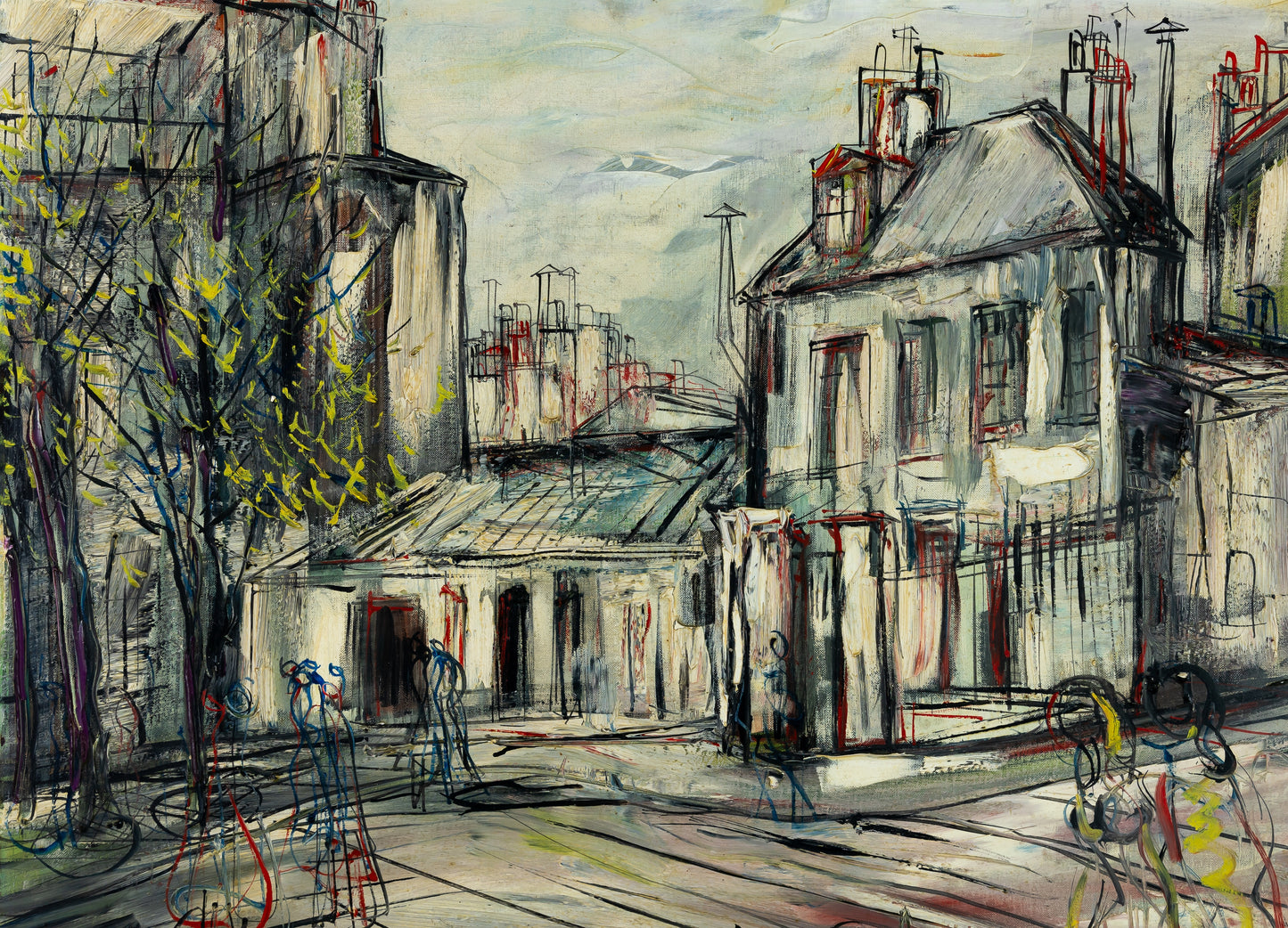 Michel Marie POULAIN : Rue de Montmartre - Huile sur toile signée