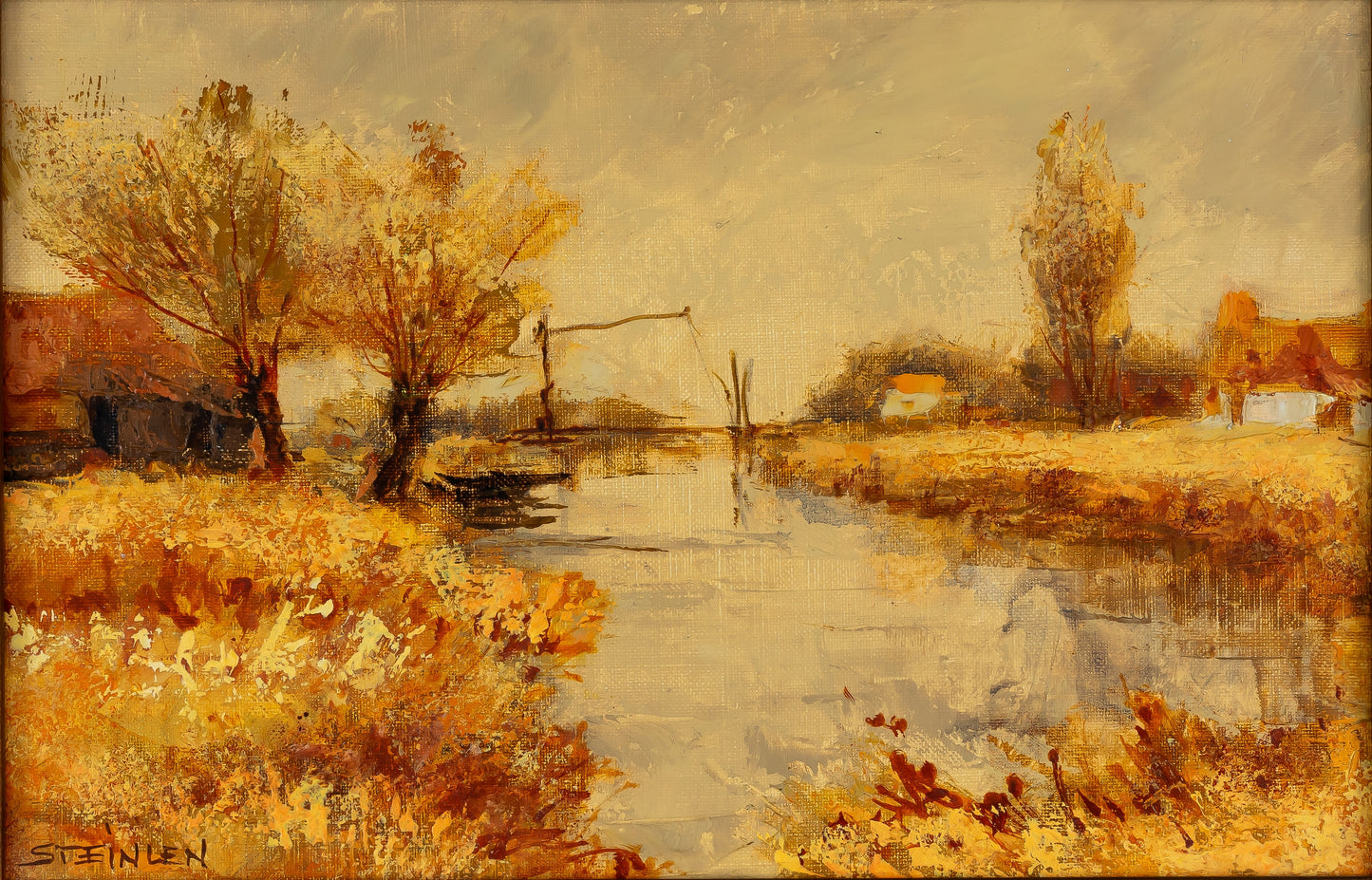 Aimé Daniel STEINLEN : Le pont levis - Huile sur toile signée