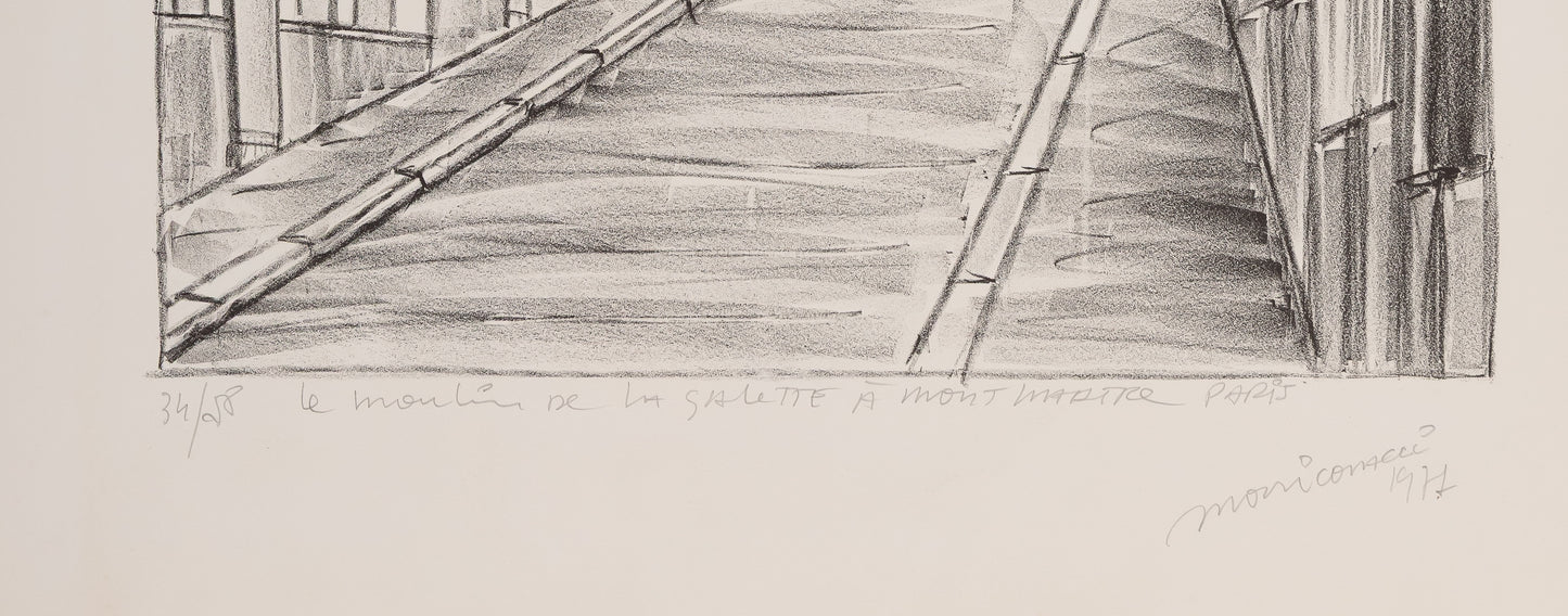 Angelo MOZZICONACCI : Le moulin de la Galette à Montmartre - Lithographie originale signée