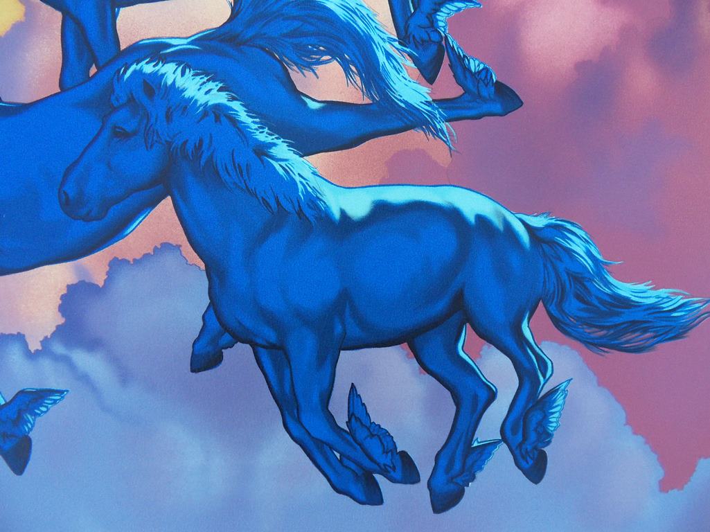 Michel BEZ : Les chevaux bleus - Lithographie originale signée