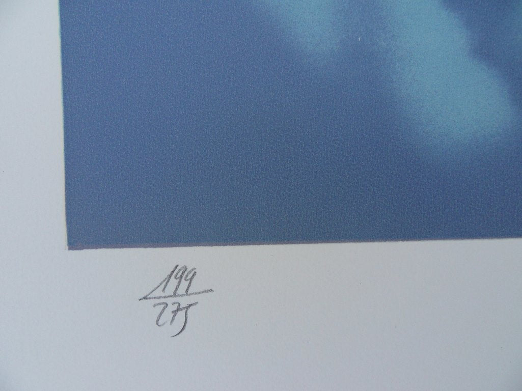 Michel BEZ : Les chevaux bleus - Lithographie originale signée