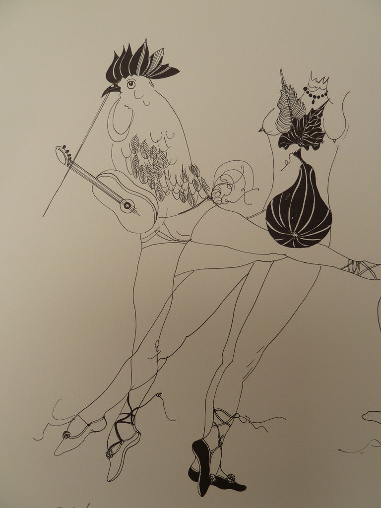 François BOUCHEIX : Les Coqs Musiciens - Lithographie originale signée