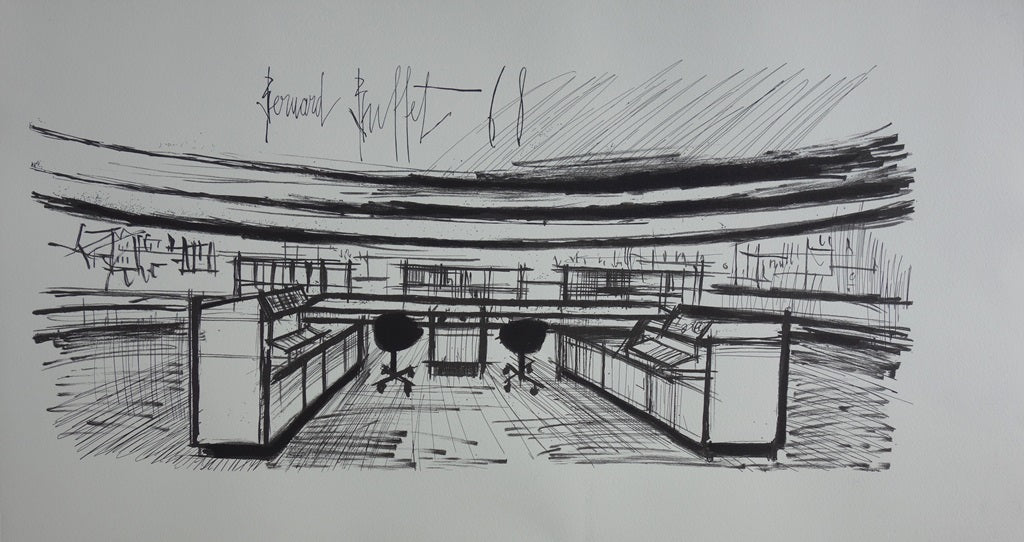 Bernard BUFFET : Le centre de contrôle - Lithographie signée