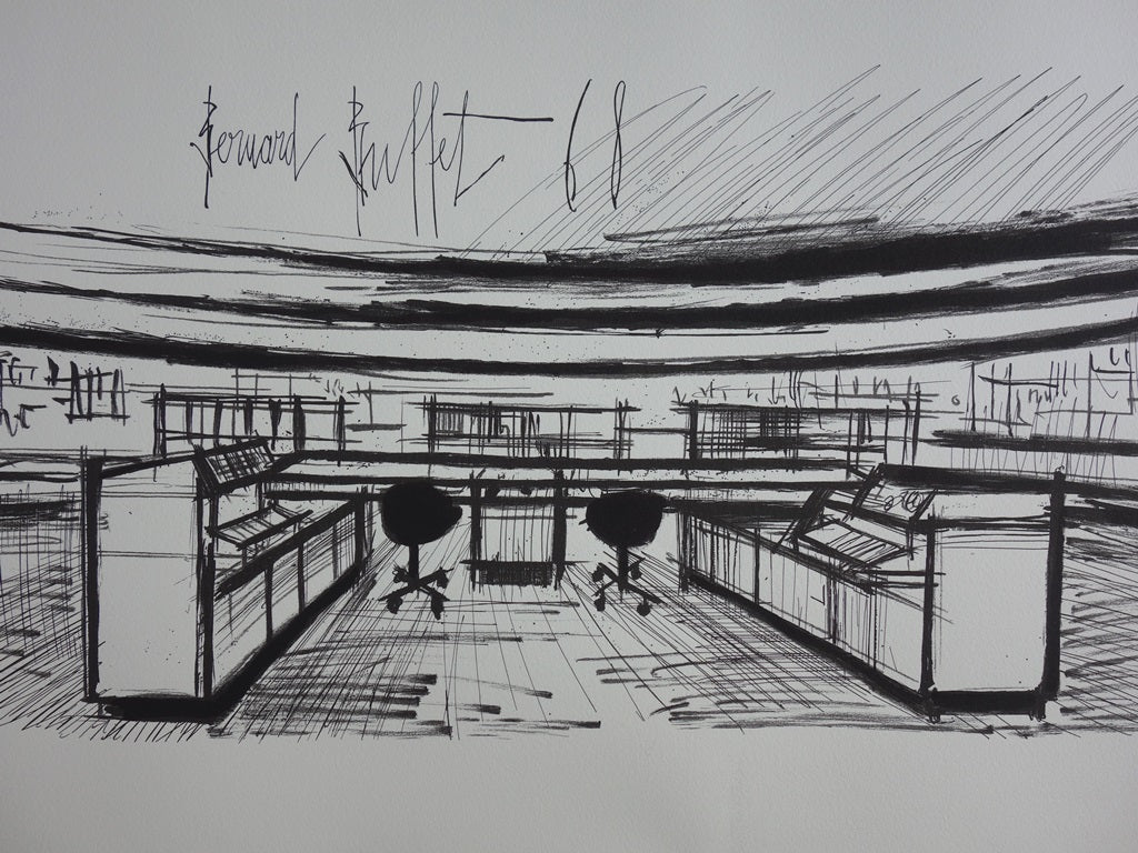 Bernard BUFFET : Le centre de contrôle - Lithographie signée