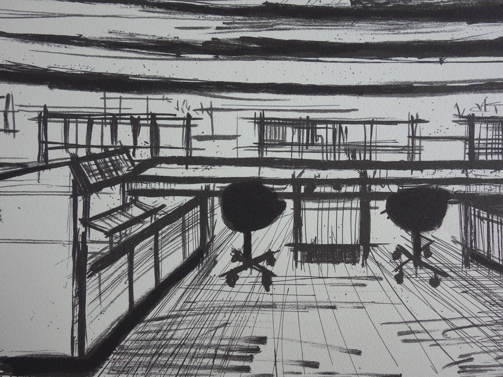 Bernard BUFFET : Le centre de contrôle - Lithographie signée