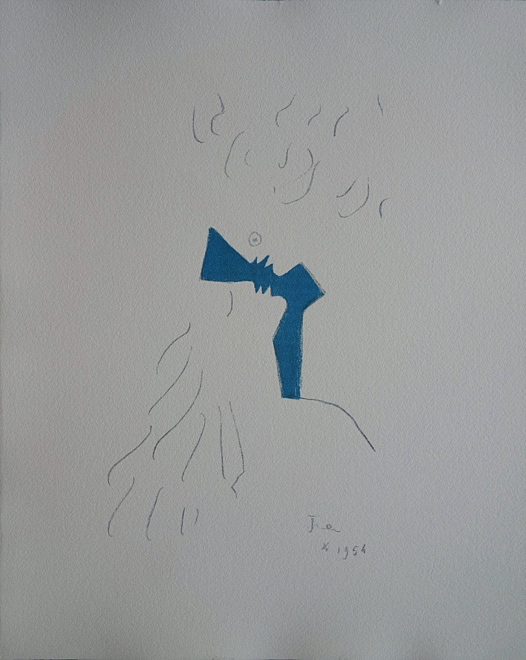 Jean COCTEAU : Baiser sur fond d’Azur - Lithographie signée