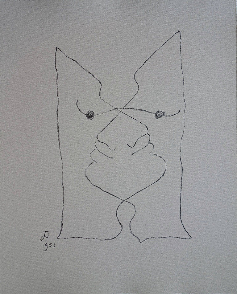 Jean COCTEAU : Visages entremêlés - Lithographie signée