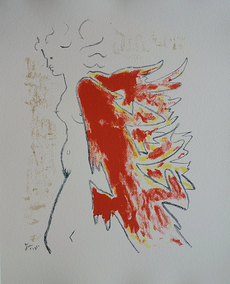 Jean COCTEAU : Femme au manteau de feu - Lithographie signée