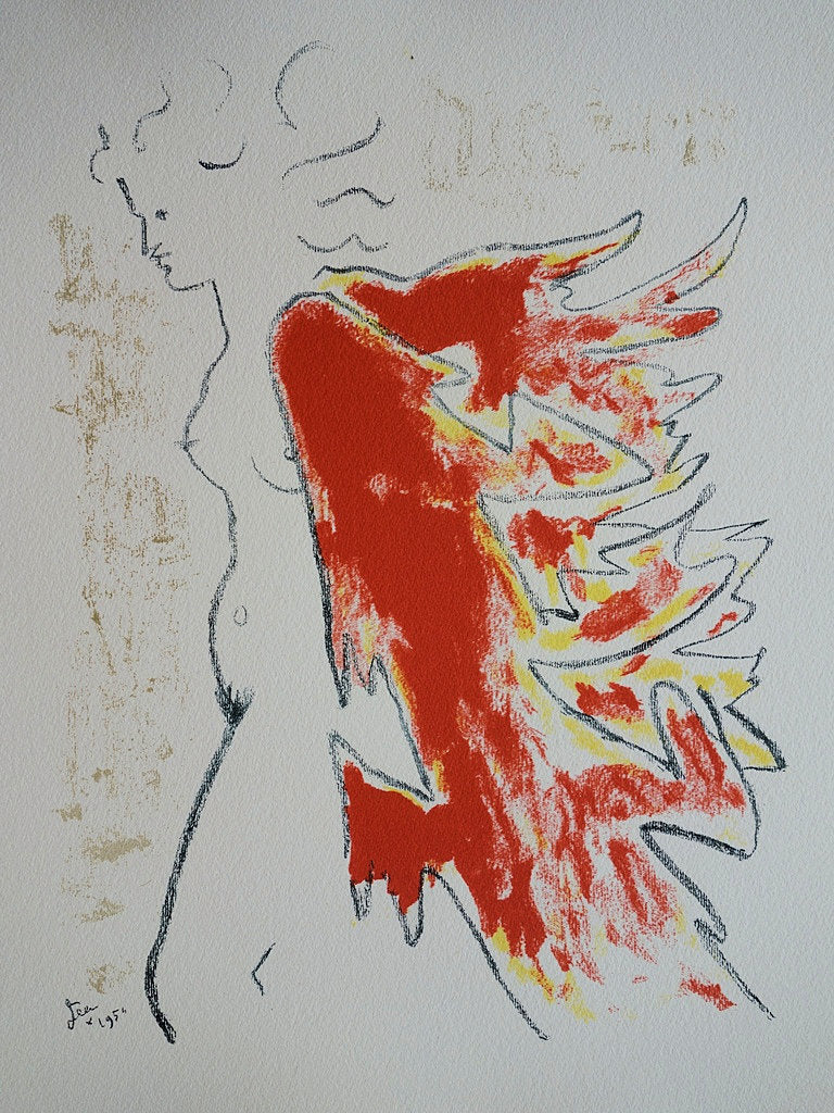 Jean COCTEAU : Femme au manteau de feu - Lithographie signée