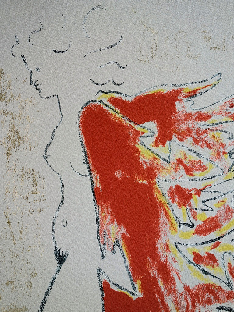 Jean COCTEAU : Femme au manteau de feu - Lithographie signée