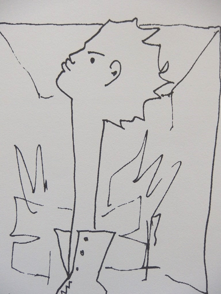 Jean COCTEAU : Voeux, Homme chaussure - Lithographie signée