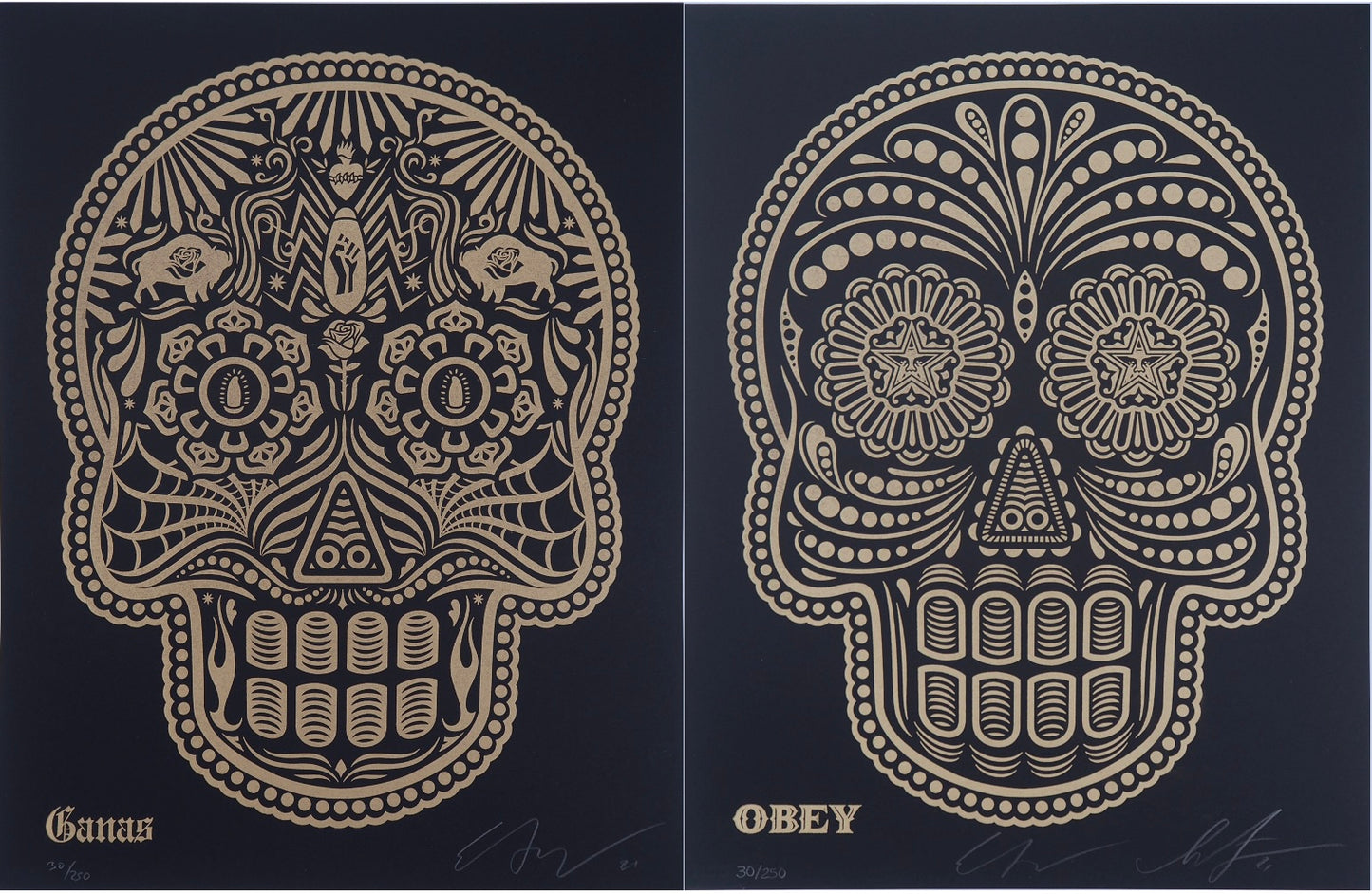 Shepard FAIREY (OBEY) et Ernesto YERENA : Day of the dead Calavera - Letterpress originales signées