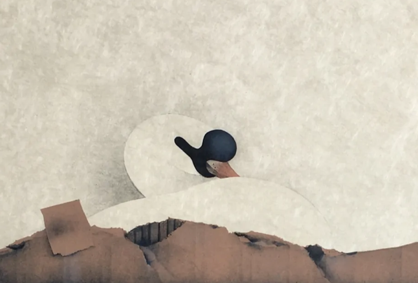 Jean Paul DONADINI : Le cygne dans le carton - Lithographie Originale Signée