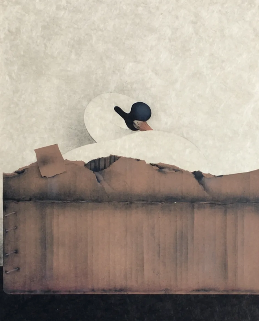 Jean Paul DONADINI : Le cygne dans le carton - Lithographie Originale Signée