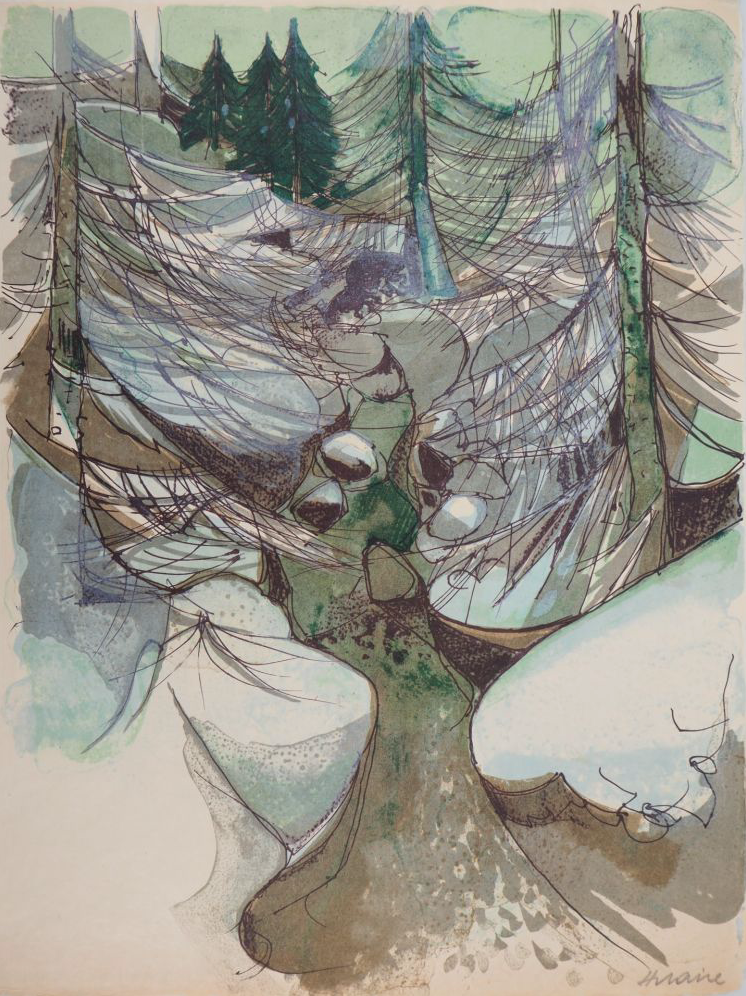Camille HILAIRE : Torrent en hiver - Lithographie originale signée