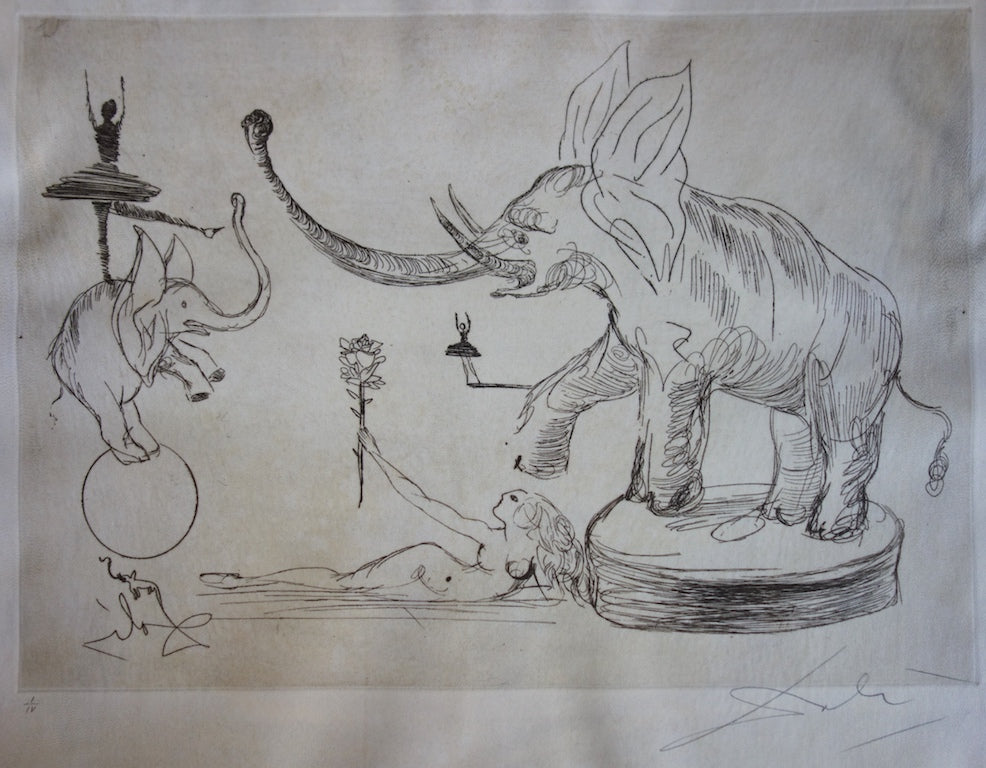 Salvador DALI : Eléphants - Gravure originale signée