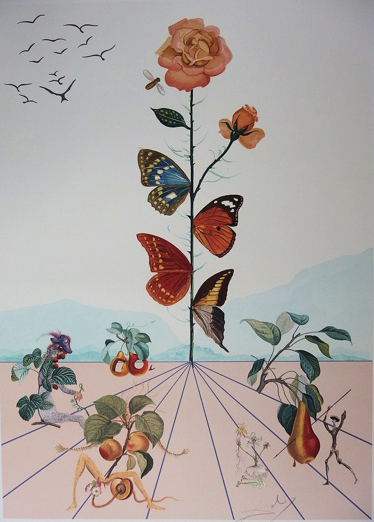Salvador DALI : Flordali II, La rose papillon - Lithographie originale signée
