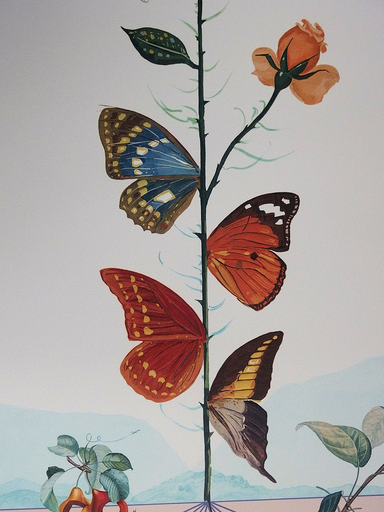 Salvador DALI : Flordali II, La rose papillon - Lithographie originale signée