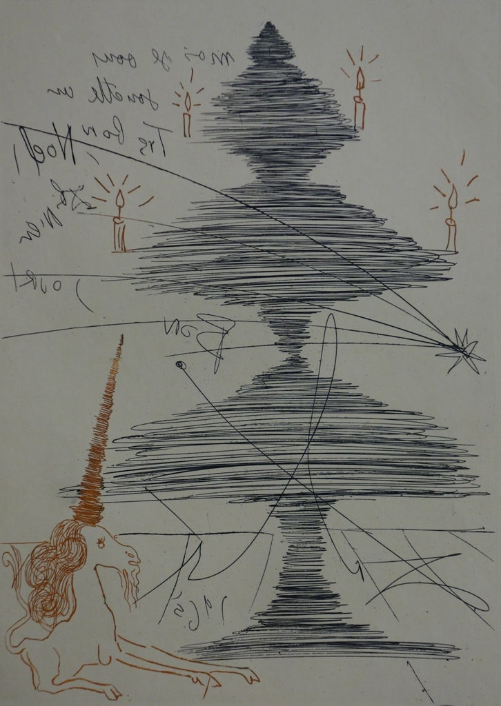 Salvador DALI : Arbre de Noël à la Licorne - Gravure originale signée
