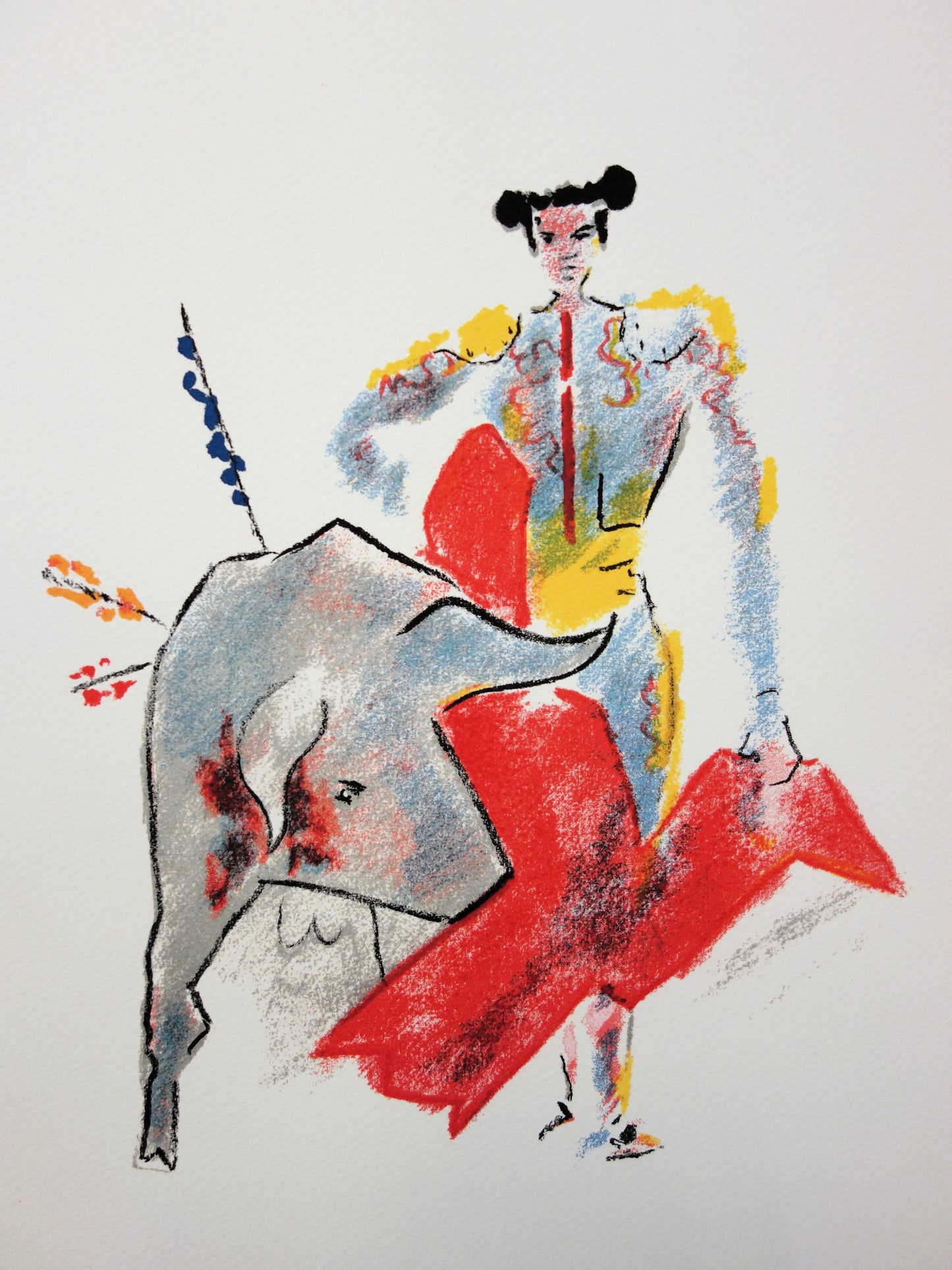 Jean COCTEAU : Torero, Passe à la cape rouge - Lithographie signée