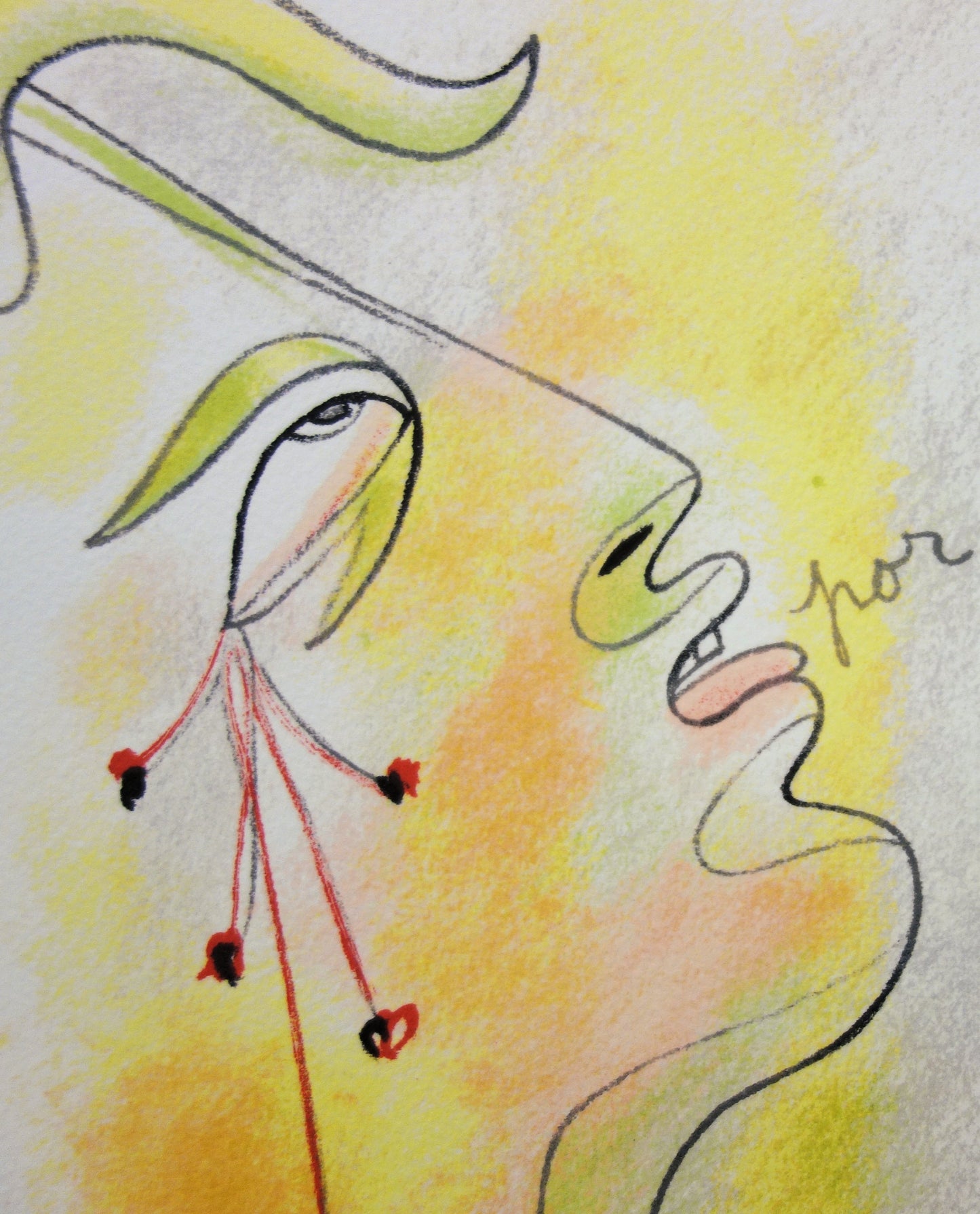 Jean COCTEAU : Profil sang et or - Lithographie