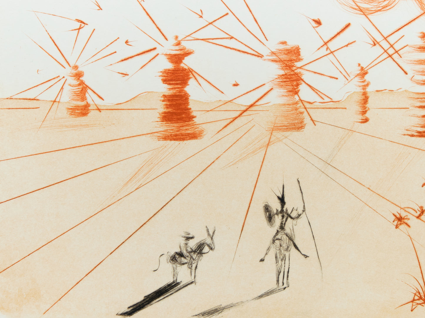Salvador DALI : Don Quichotte et les moulins à vent - Gravure originale signée