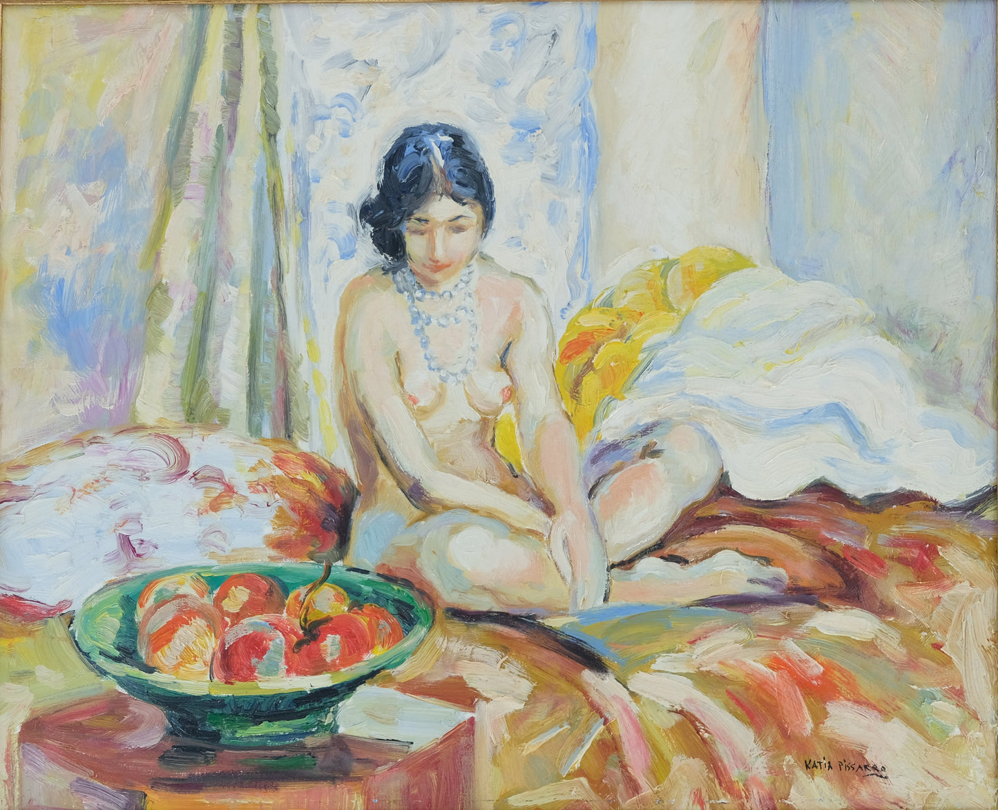 Katia PISSARRO : Nu aux fruits - Huile sur toile signée