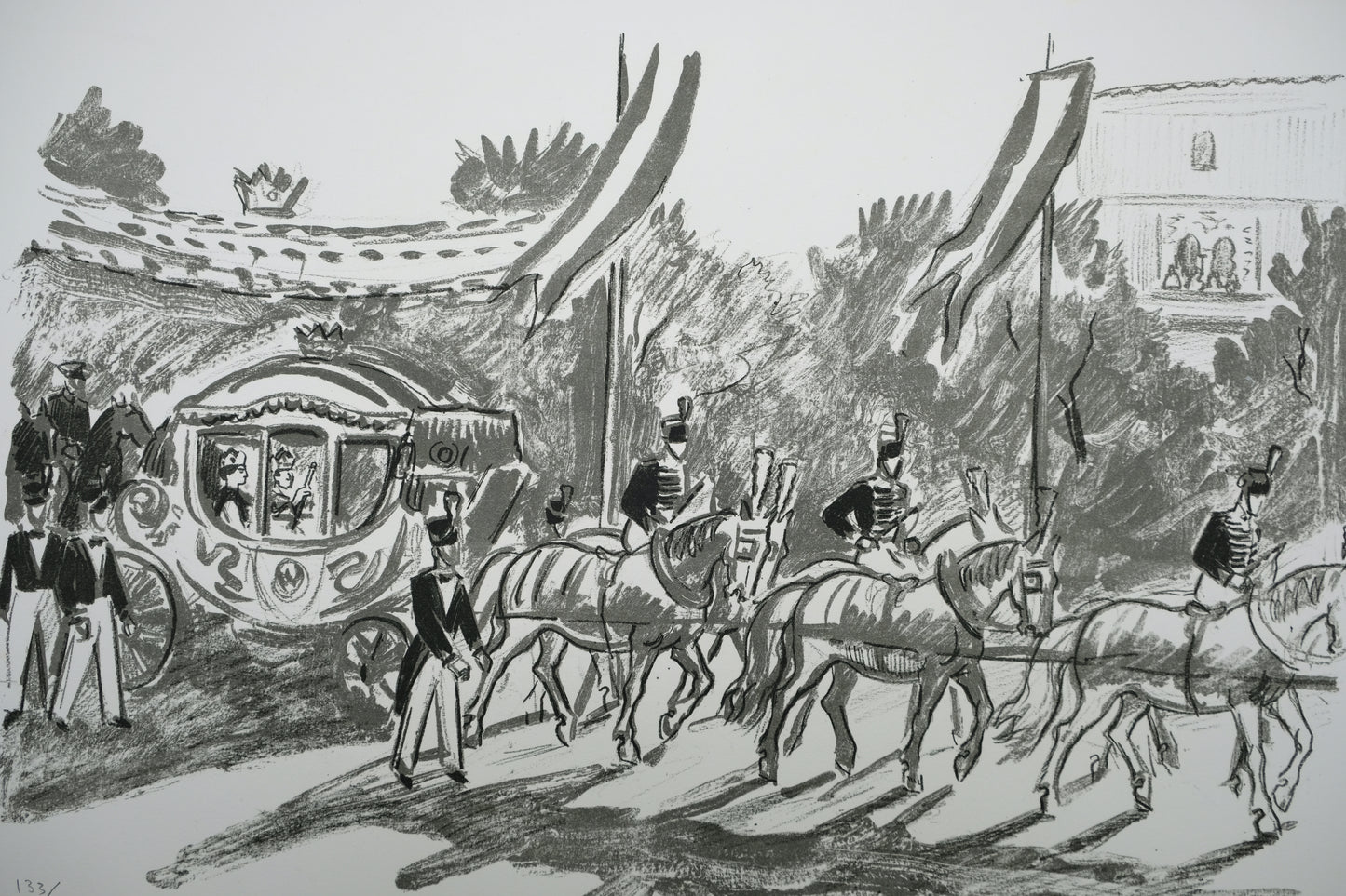 Yves BRAYER : Le carrosse du couronnement - Lithographie originale signée