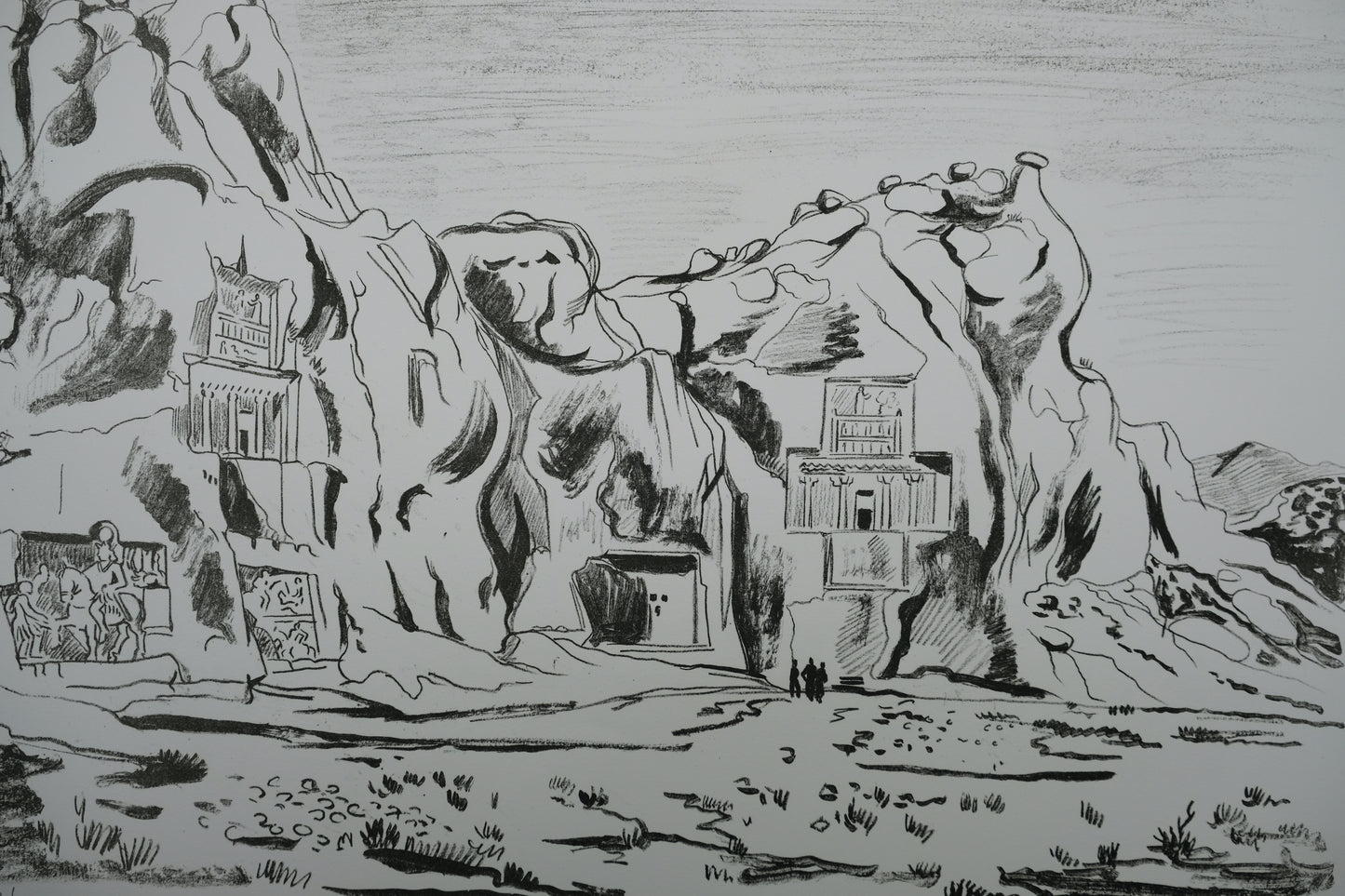 Yves BRAYER : Les tombeaux des rois Achemenides - Lithographie originale signée