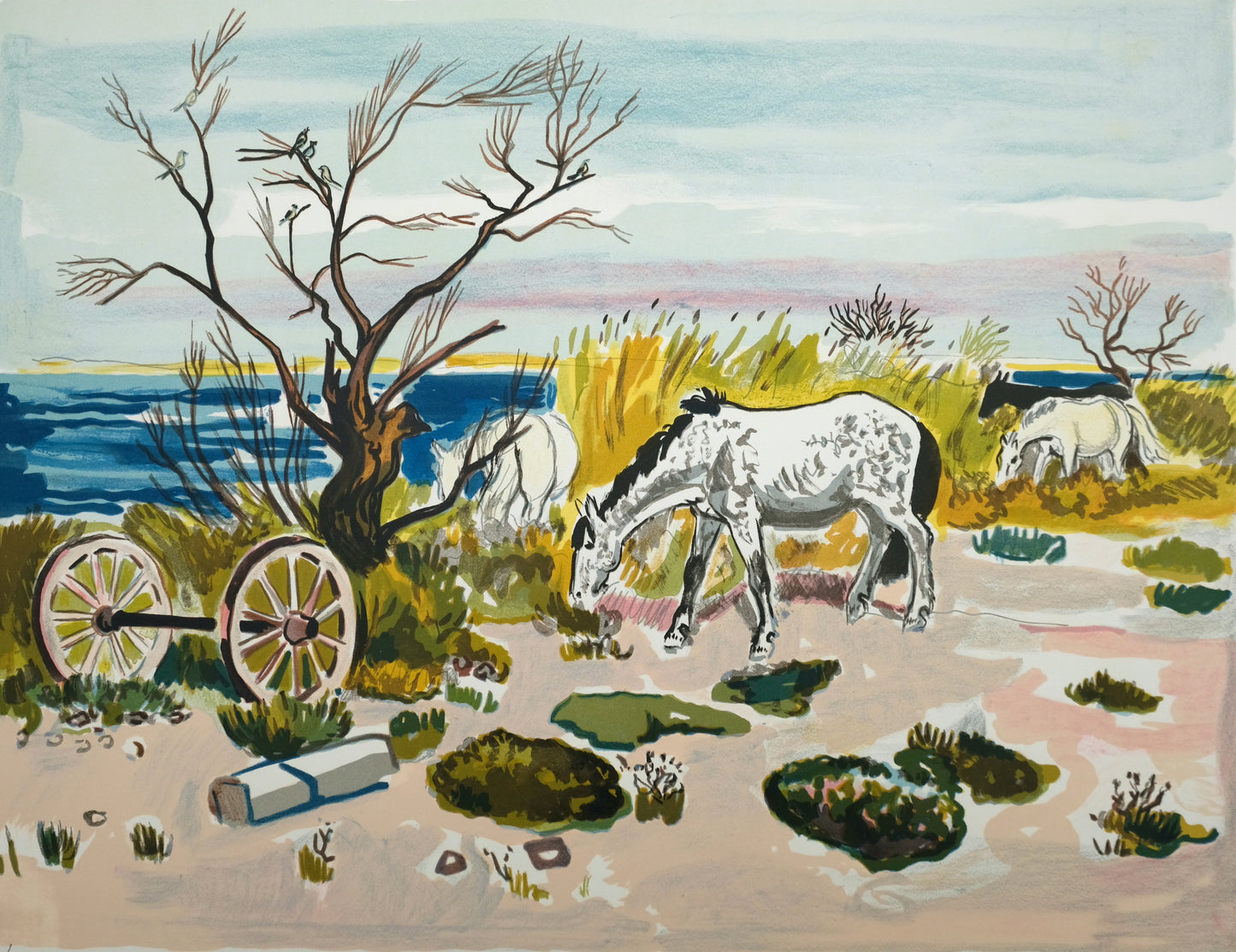 Yves BRAYER : Cheval au bord de l'étang - Lithographie originale signée