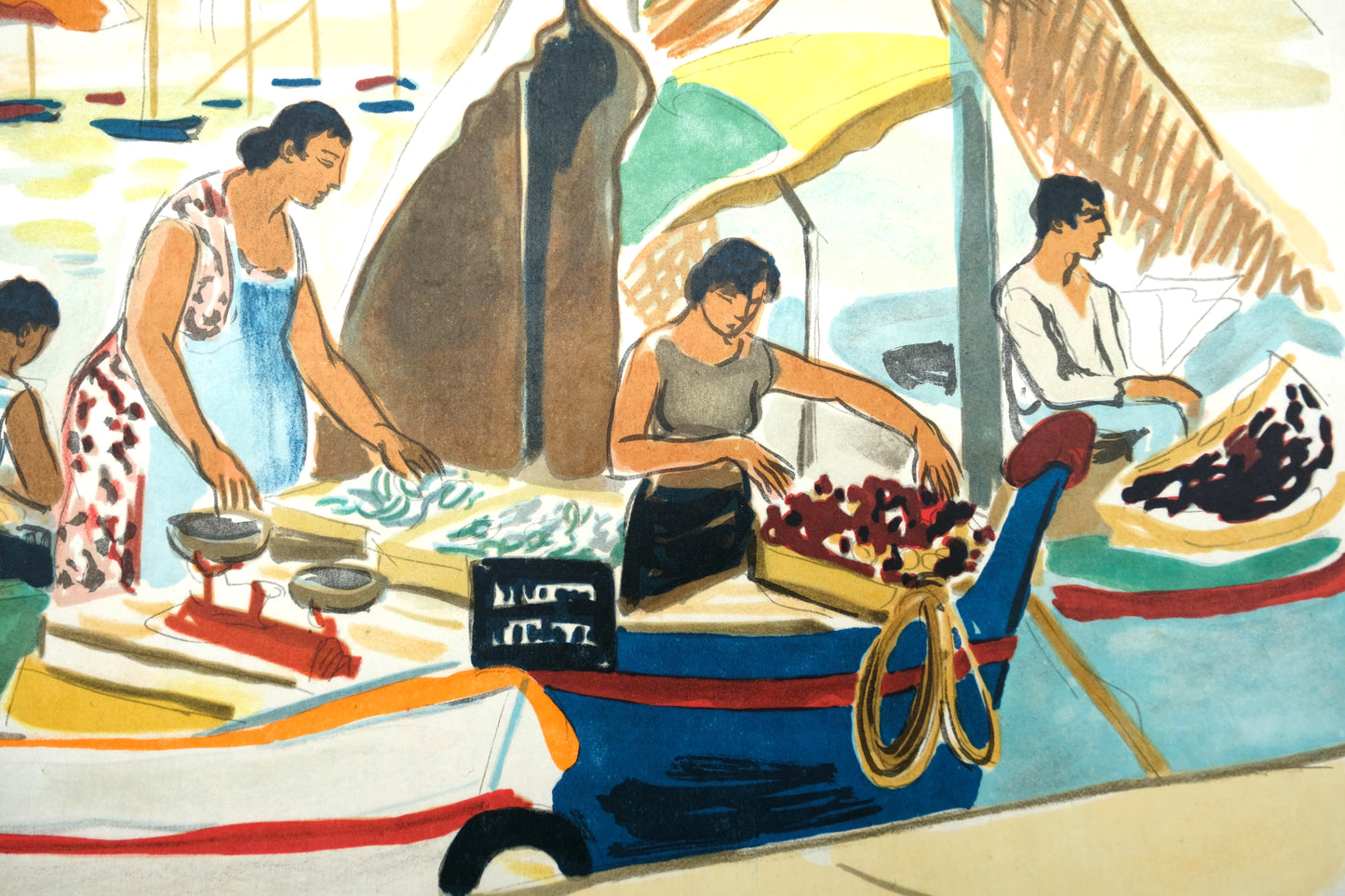 Yves BRAYER : Marchands du Vieux-Port - Lithographie originale signée