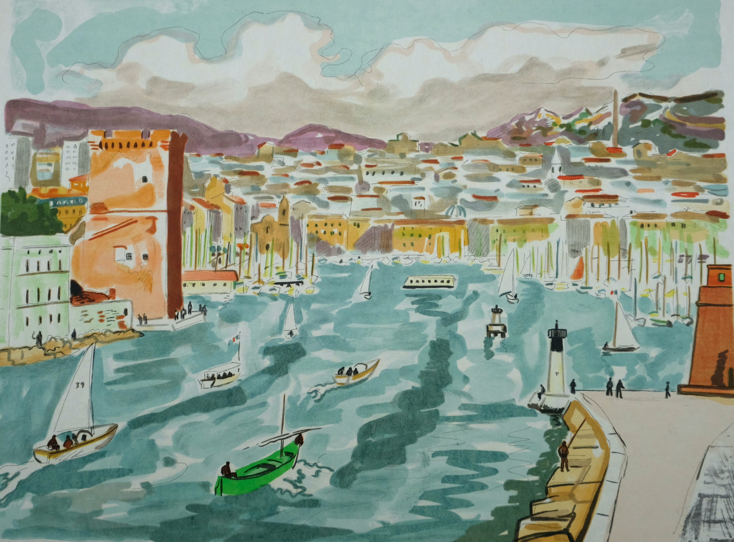 Yves BRAYER : La passe du Vieux-Port - Lithographie originale signée