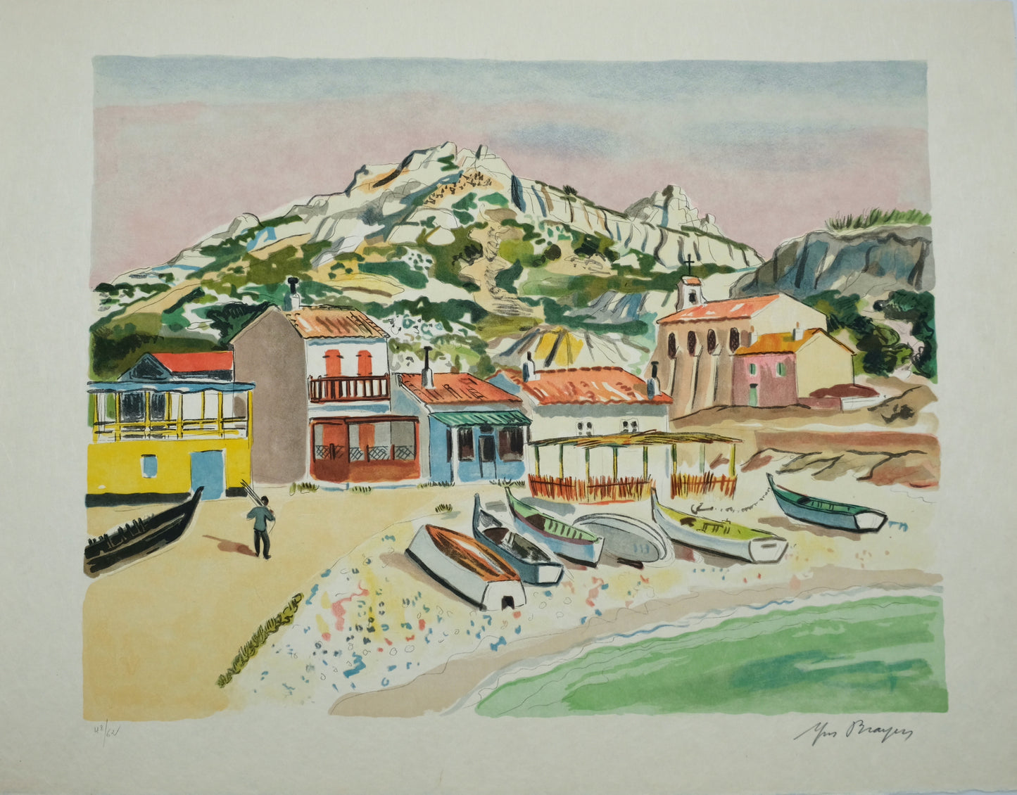 Yves BRAYER : Le port de pêche de Callelongue - Lithographie originale signée