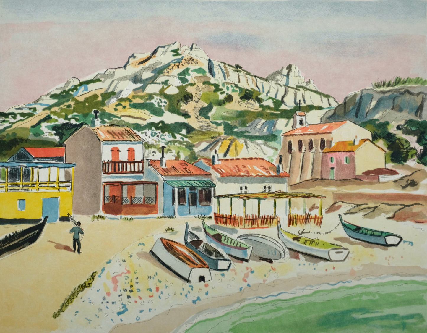 Yves BRAYER : Le port de pêche de Callelongue - Lithographie originale signée