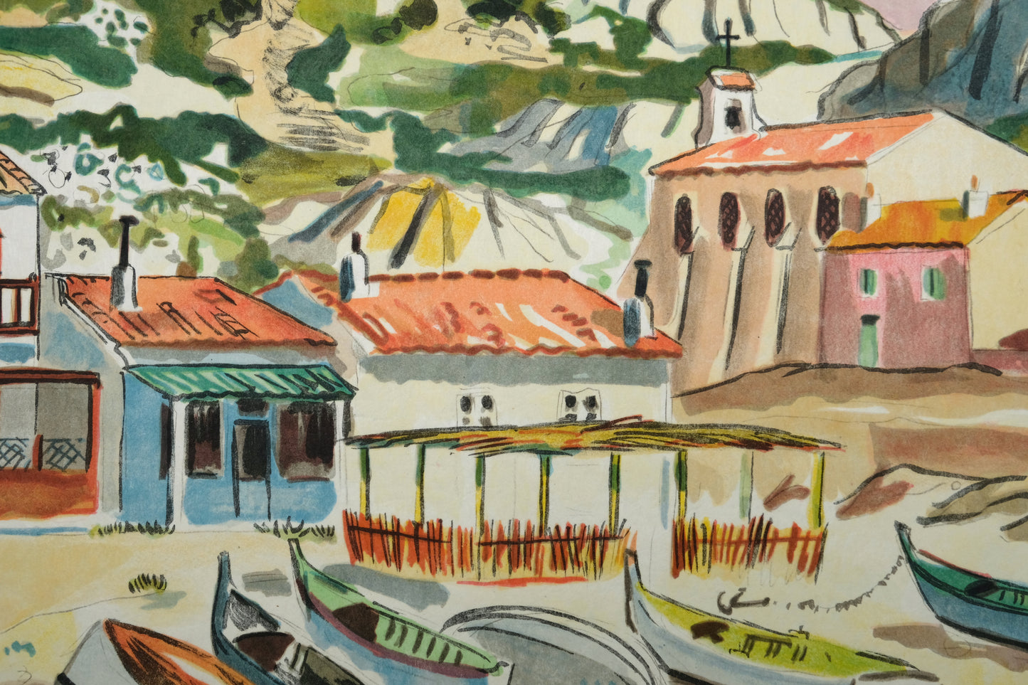 Yves BRAYER : Le port de pêche de Callelongue - Lithographie originale signée