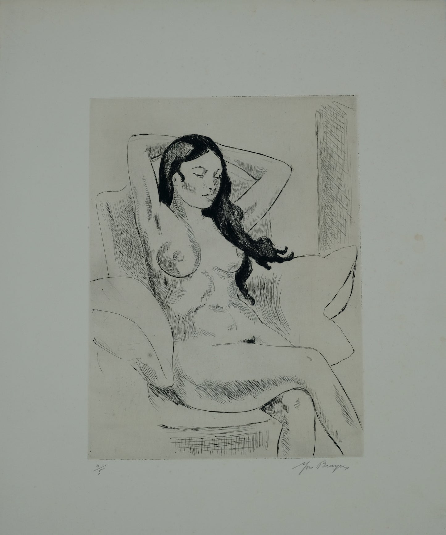 Yves BRAYER : Nu aux bras levés - Gravure originale signée