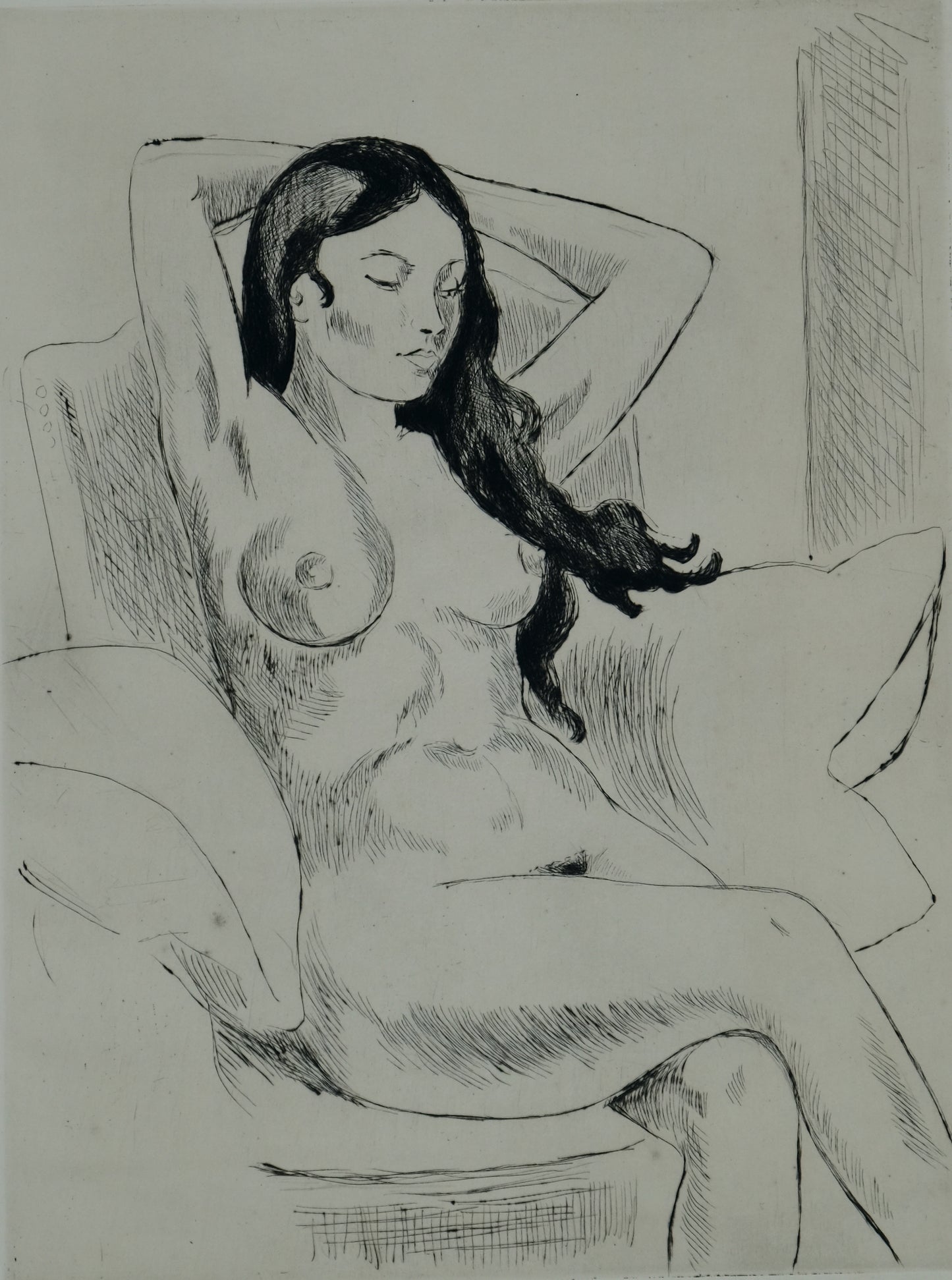 Yves BRAYER : Nu aux bras levés - Gravure originale signée